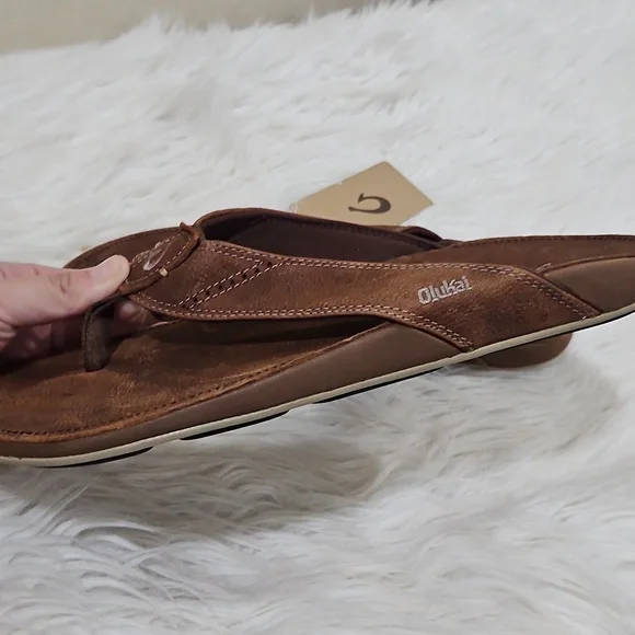 OluKai Rich Brown Leather Sandals Men's Nui Sandal in Rum Brown by Olukai Sz 13 - Picture 7 of 10